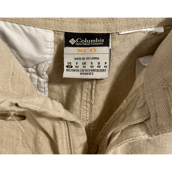 COLUMBIA XCO Pants Women's 10 Cargo Cropped Capri Hiking Linen Blend Beige N652 - Picture 4 of 9